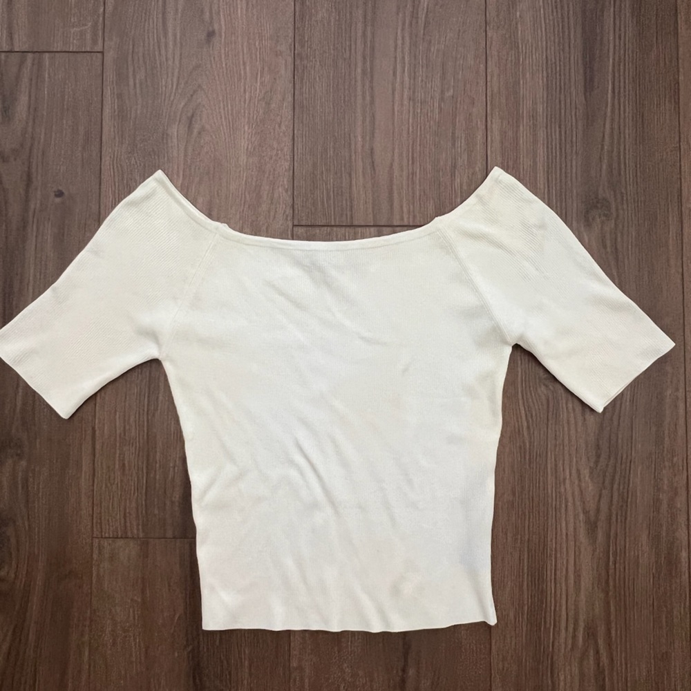 Zara Knit Rib Off-the-Shoulder Crop Top Cream Small S